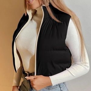 Black Zip up Sleeveless Puffer coat vest